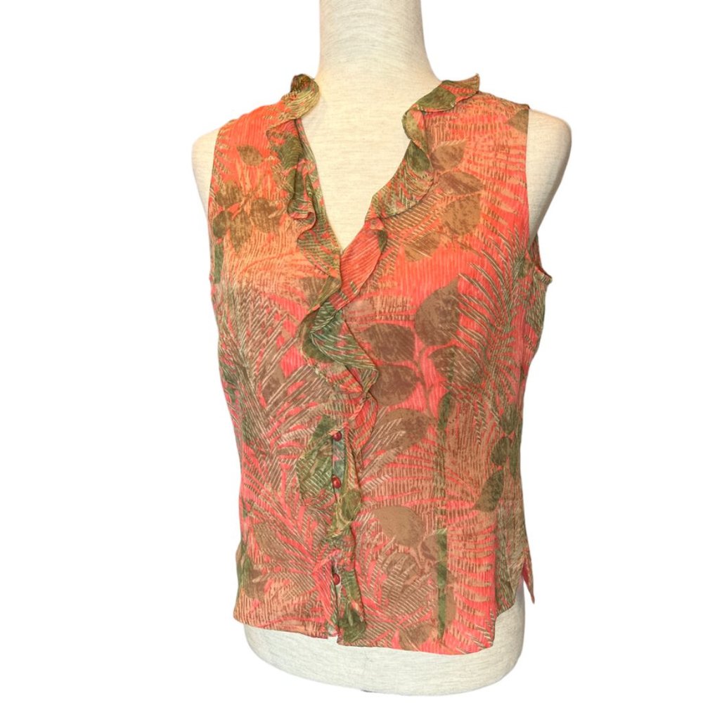 S.L.B. 100% silk sleeveless ruffle blouse Size Small EUC